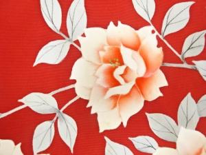 アンティーク　塩瀬　手描き薔薇模様名古屋帯